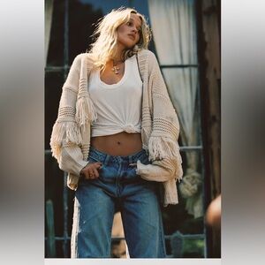 12th tribe Sunny Beige oversized Fringe Cardigan Sz small